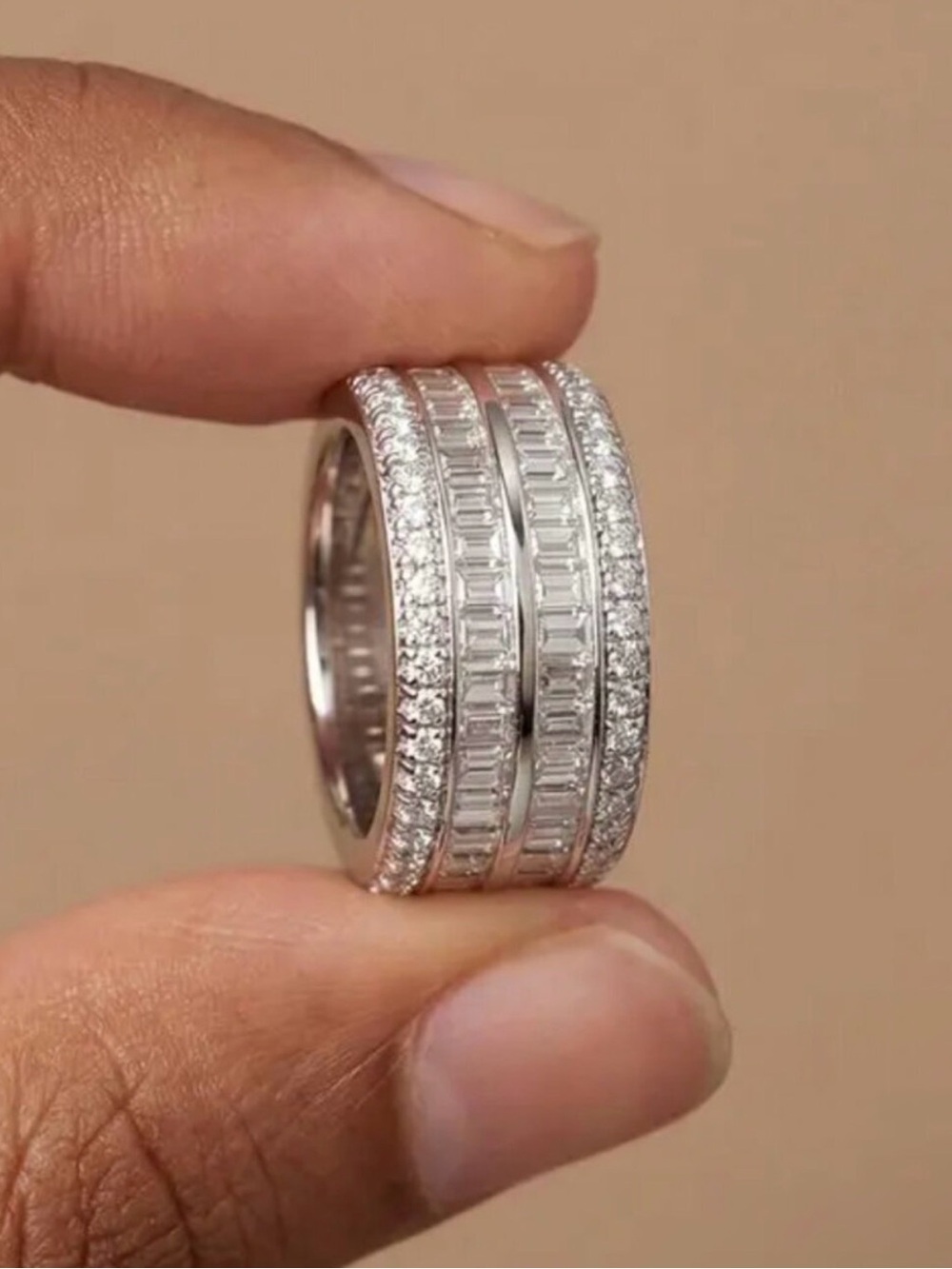 NEW 18k White Gold Diamond Ring Band Baguette Cut Ring
Half Eternity Ring Band